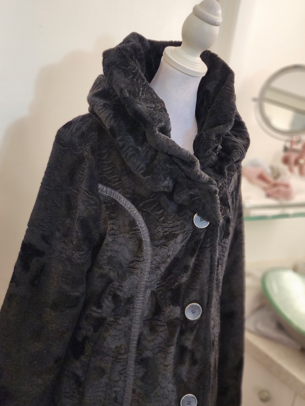 Laundry by Shelli Segal Reversible Faux Fur Quilted Coat Black Small - Picture 11 of 16